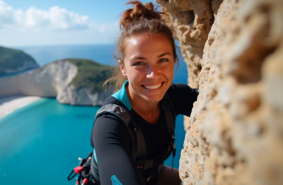 Woman climbing outdoors
